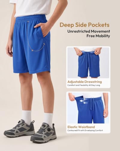 BVNSOZ Boys Basketball Shorts with Pockets - Athletic Sportswear, Large/Black, Navy Blue, Gray Variants