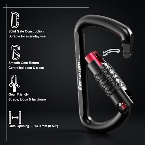 Heavy Duty Auto Locking Carabiner Clips - 3 Inch, 12kN, Black - 3pcs