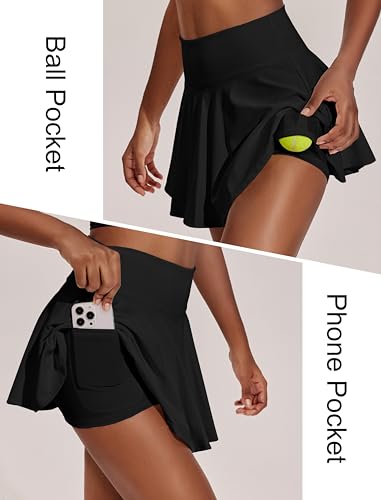 Women's 14" Pleated Athletic Tennis Skirt with Pockets - High Waist, Tummy Control