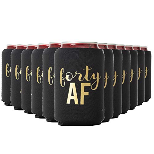 40 AF Can Coolers - Set of 12 for 40th Birthday Celebrations - Black
