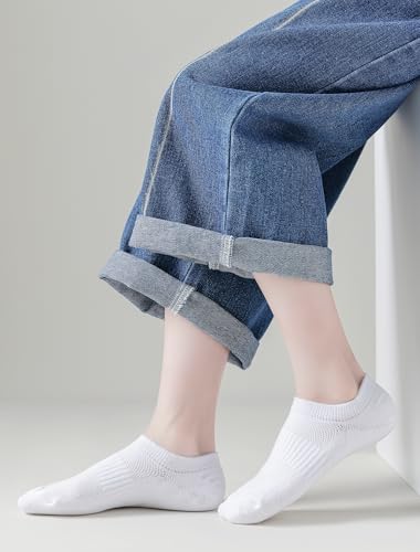 Kids No Show Athletic Socks - Cotton Ankle Socks, 4 Pairs, 5-8 Years, Black/White/Grey
