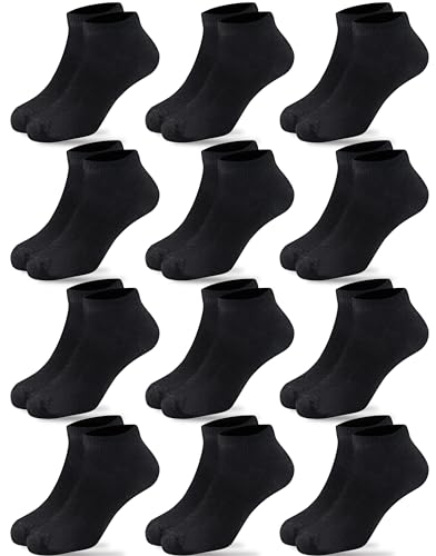Duufin Kids Socks 8-10 Years Unisex Black Low Cut Ankle Socks - Pack of 12