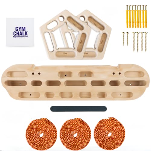 Wooden Climbing Hangboard with Finger Holds and Chalk - Portable Finger Strength Training Kit