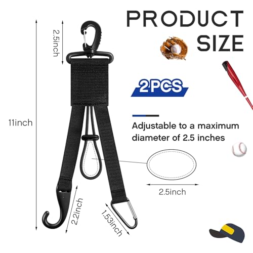 Baseball Softball Gear Hanger - 2 Pcs Dugout Organizer with Bat Holder, Glove Clip & Helmet Hook - Black