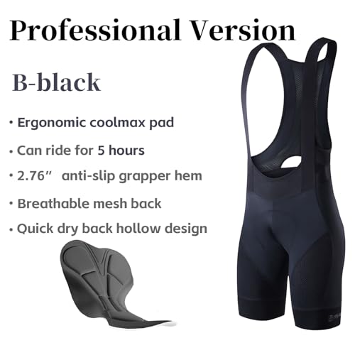 Men's Large Black Cycling Bib Shorts Breathable Padded Bike Tights - YKYWBIKE