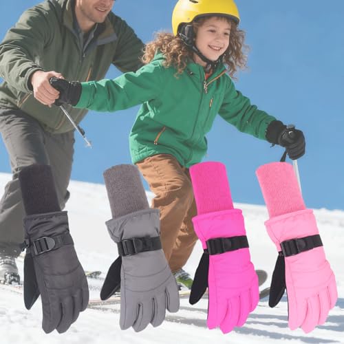 Kids Warm Winter Gloves - Snowproof Fleece Lining - Light Pink, 4-6 Years