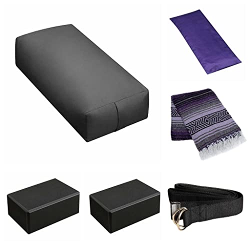 Restorative Yoga Kit - 6 Piece Set with Bolster, Blocks & Blanket - Charcoal
