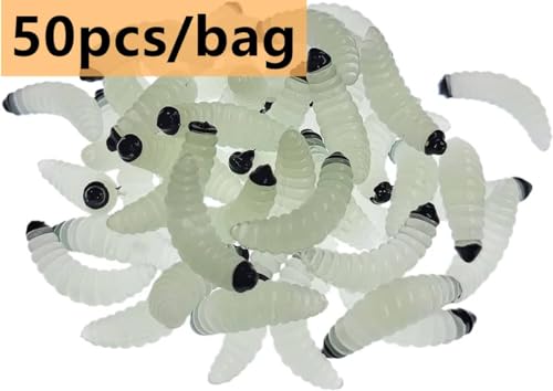 50pcs Soft Plastic Fishing Maggots - 1-Inch Artificial Lures - Luminous
