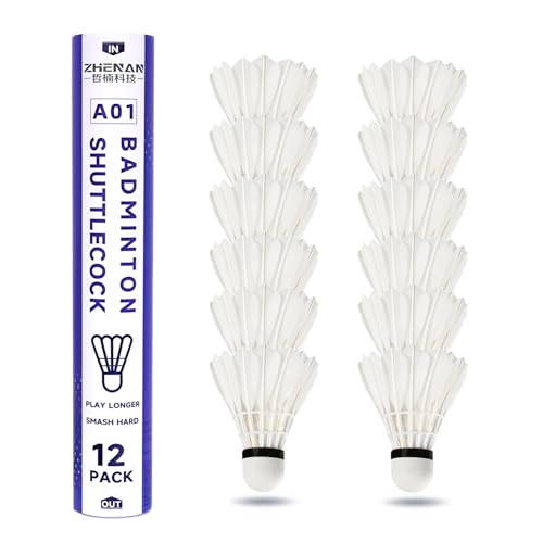 Badminton Shuttlecocks - 12 Pack White Goose Feather Birdies