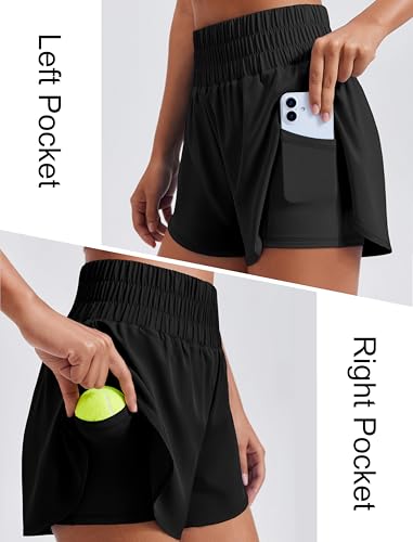 Women's 2 in 1 Running Shorts - High Split Athletic 3" Liner