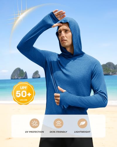 BOOJO Sun Hoodie for Men - UV 50+ Lightweight Fishing Rash Guard, Medium Heather Black/Light Grey/Wine/Dark Blue - 4 Pack