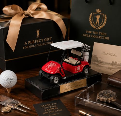 TEITEAI Die-Cast Mini Golf Cart Model 3.7 x 5.3 x 2.2 in - Red & White with Accessories