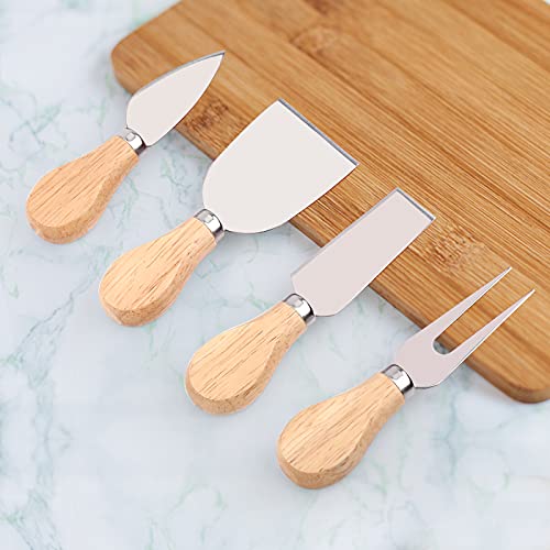 4-Piece Cheese Knife Set with Wood Handle - Stainless Steel Utensils