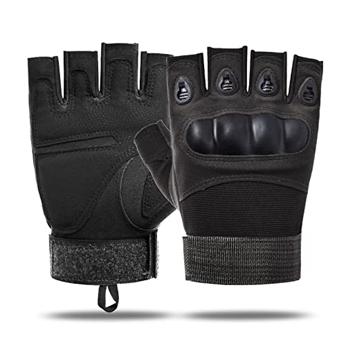 Fingerless Workout Gloves for Men - Knuckle Protection, Black, Large