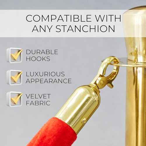 4PCS 42mm Thick Red Velvet Ropes for Crowd Control ? 5FT Premium Stanchion Rope with Hooks Velvet Ropes and Posts for Red Carpet Stanchions Events Weddings Parties