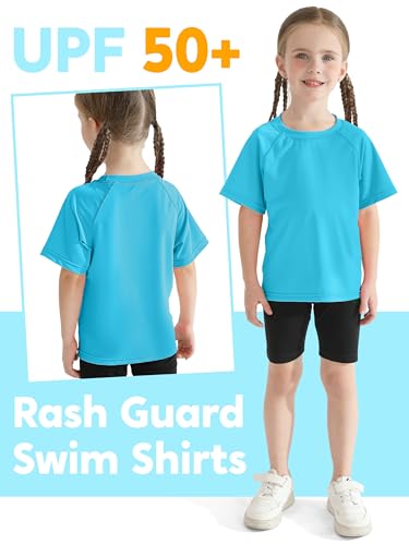 Girls UPF 50+ Sun Protective Rash Guard Swim Shirt - 3T, White/Pink/Sky Blue