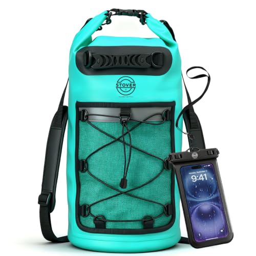 STOVER 25L Waterproof Dry Backpack with Phone Case - Teal, Floating, Heavy-Duty for Kayaking, Hiking, Camping
