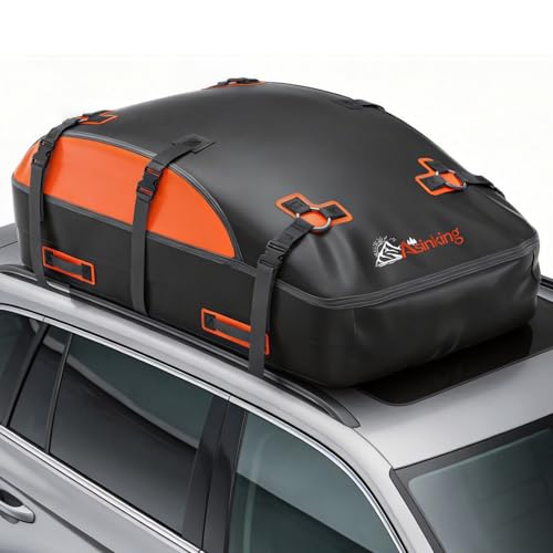 20 Cubic Feet Waterproof Rooftop Cargo Carrier Bag - Black with Orange