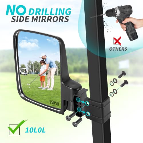 Golf Cart Side Mirrors - No Drilling, 180° Adjustable, HD Glass
