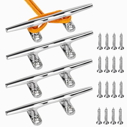 Hoffen 5 Inch Stainless Steel Boat Cleat 4 Pack Marine Dock Rope Fasteners