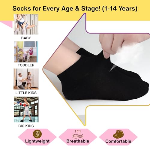 Toddler Ankle Socks - 25 Pairs for Kids 2-4T - Black, Grey, White
