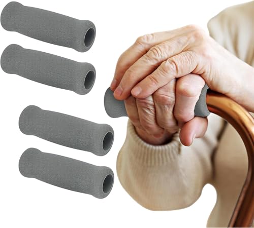 Non-Slip Foam Cane Handle Grips - 4-Pack Grey Replacement Covers