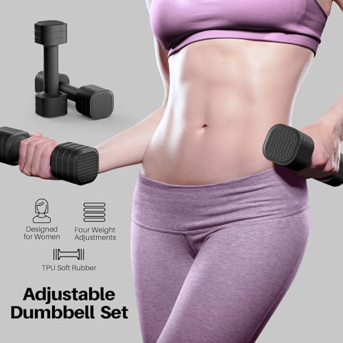 Adjustable Dumbbell Set for Women - 4 in 1, 2lb to 5lb - Black Square