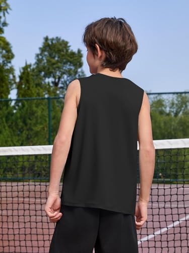 Boys Athletic Tank Top - Sleeveless Quick Dry Shirt, Black, 7-8 Years