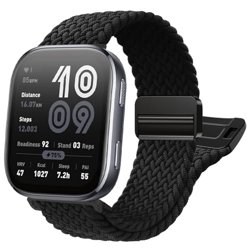 22mm Braided Watch Bands for Amazfit Helio Strap 2 - A-Black