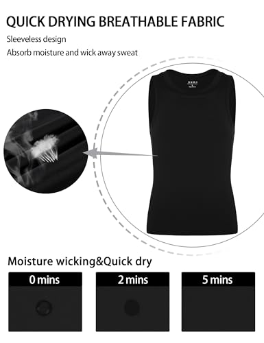 Boys Compression Tank Top - Quick Dry Athletic Base Layer - Black, Medium