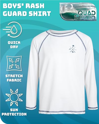 Boys Long Sleeve Rash Guard Swim Shirt - Sun Protection, Age 12-14, White