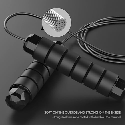 Loocio Black Blue Adjustable Steel Jump Rope with Ball Bearings for Fitness & Workout