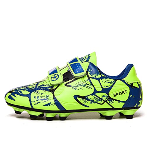 Kids Soccer Cleats for Boys & Girls, Firm Ground Turf & Indoor, Green Spikes - 4 Big Kid