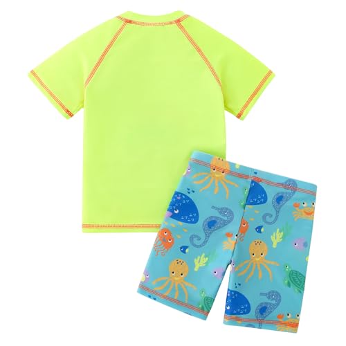 YAGATA Toddler Boys Green 2-Piece Swim Set with Rash Guard - 5-6 Years