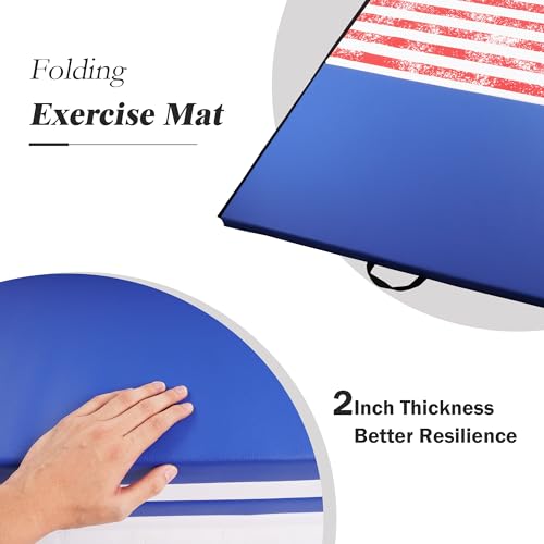Aurorafy Star-Stripe 4' x 8' Folding Gymnastics Mat with Handles, 2-Inch Cushion