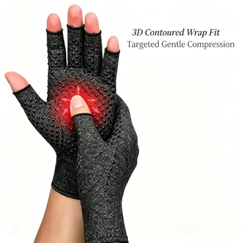 Worzwin Medium Gray Bamboo Compression Gloves for Arthritis - 2 Pairs