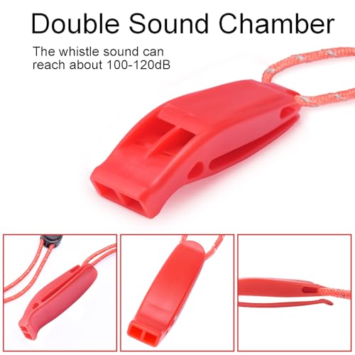 4-Pack Emergency Survival Whistles with Reflective Lanyard - Orange