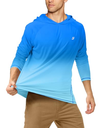 Roadbox Men's Fishing Sun Hoodie Blue Green Gradient Large UPF 50+ UV Protection Shirt