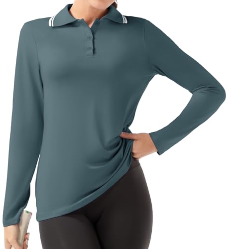 Women's Long Sleeve Golf Polo Shirt - X-Small, Xmist Blue, UPF 50+