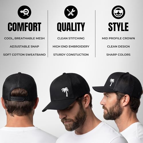 LINDO Black Palm Tree Trucker Hat - One Size Men Women Mesh Cap