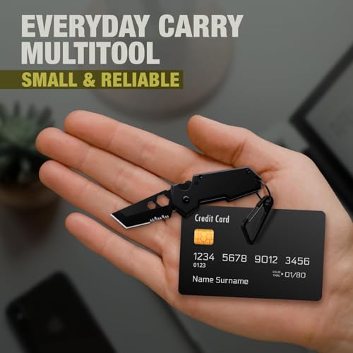 Mini Keychain Knife - 1.3" Tanto Serrated Blade - Midnight Black Multitool