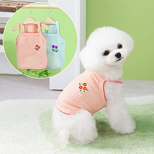 Summer Dog Dress Set - Flower Embroidery Vest for Small to Medium - X-Large