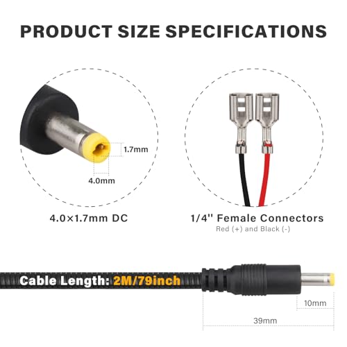 79-inch Chew-Proof Trail Camera Power Cable - 4.0x1.7mm DC Cord - 1PC