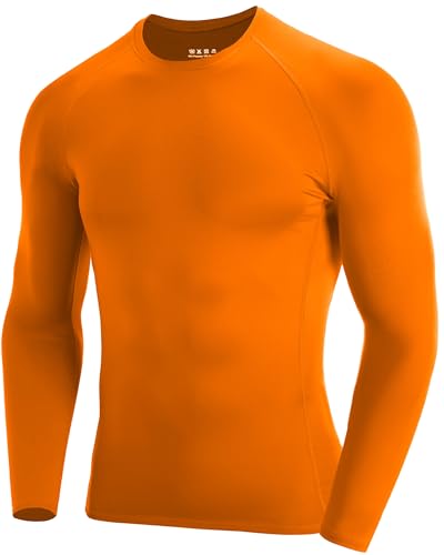 Men's Long Sleeve Compression Shirt - Quick Dry Athletic Base Layer Top - Large / Orange
