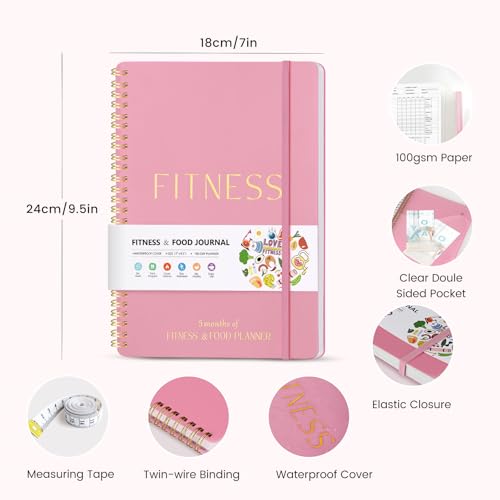 150-Day Fitness & Food Journal for Women - Pink Planner with Measuring Tape