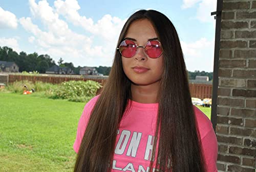 Round Sunglasses with Pink Tinted Lens - Retro Metal Frame UV400
