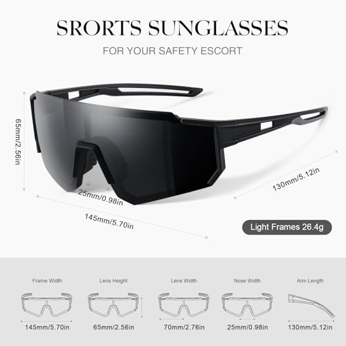Polarized Sport Sunglasses with UV400 Protection - Lightweight TR90 Frame