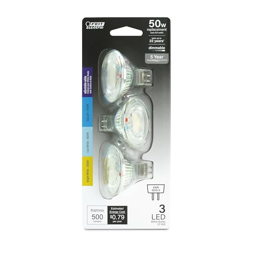 Feit Electric MR16 LED Reflector Light Bulb, 50W Equivalent, Dimmable, GU5.3 Base, 90+ CRI, 500 Lumen, Adjustable Color Track Lighting, 25,000-Hour Lifespan, BPEXN/3CCTCA/3/6, 18-Pack