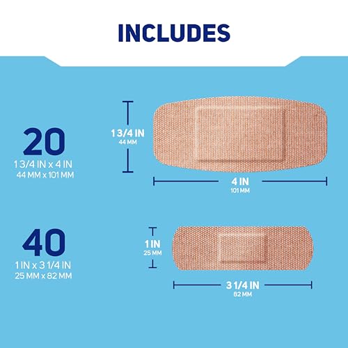 Heavy Fabric Adhesive Bandages - Assorted Sizes, 60 Count