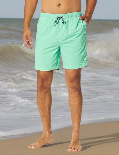 Nautica Men’s Solid Quick-Dry Classic Logo Swim Trunk – Mint Spring (Dark), Large